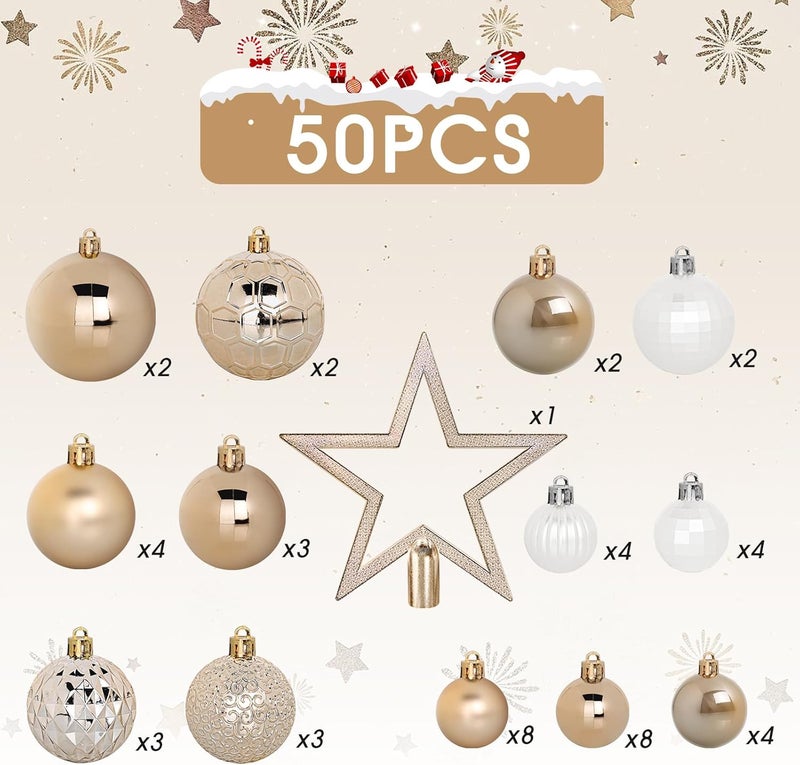 TranquilBliss 50 Pcs Christmas Ornaments Set with Strings, Christmas Ball Ornaments Set with Hanging Strings, Shatterproof Christmas Decorations Ornaments for Xmas Tree (Deep Champagne) - Image 3